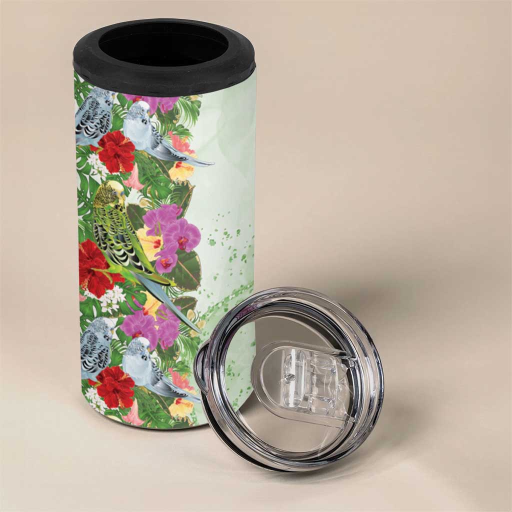 Aussie Budgies Blue And Green Tropical Birds 4 in 1 Can Cooler Tumbler - Aussie Hoodie