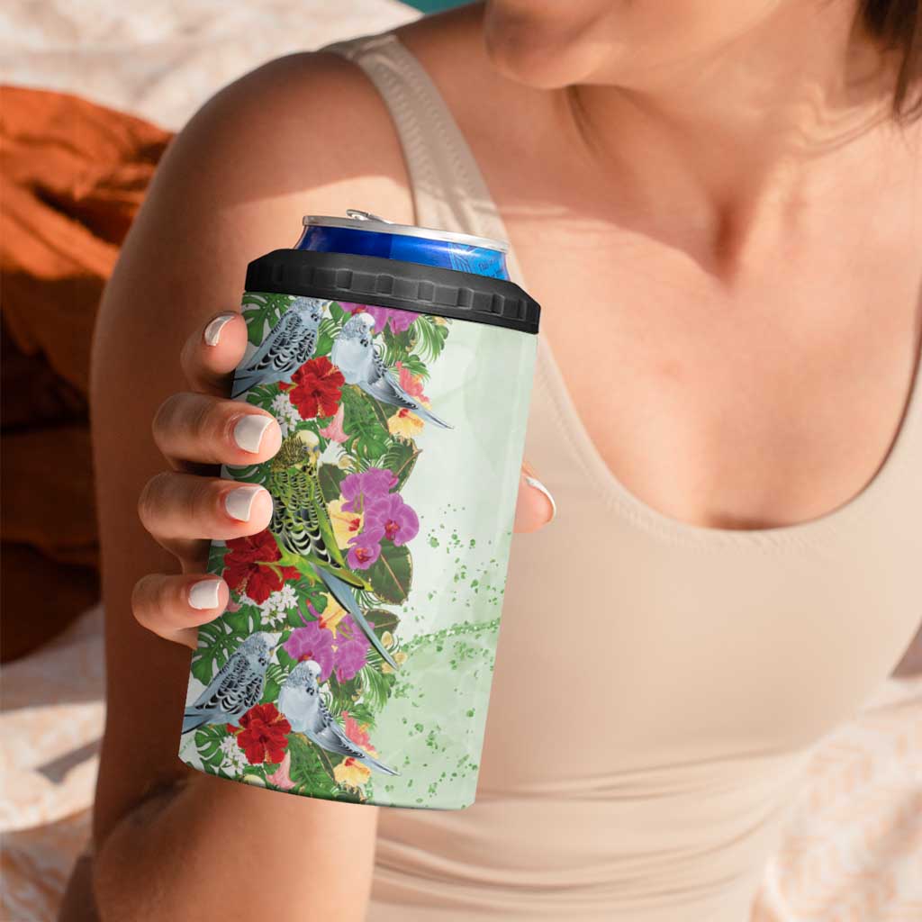 Aussie Budgies Blue And Green Tropical Birds 4 in 1 Can Cooler Tumbler - Aussie Hoodie