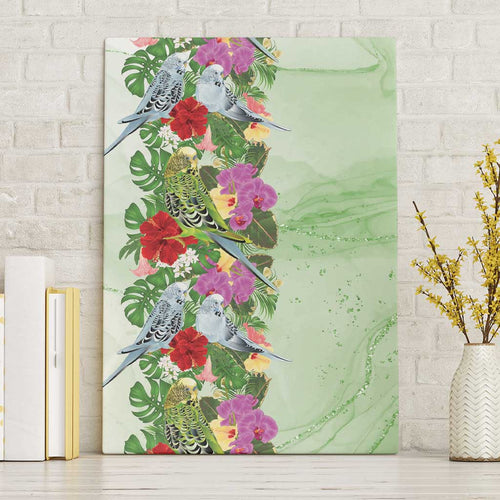 Aussie Budgies Blue And Green Tropical Birds Canvas Wall Art - Aussie Hoodie