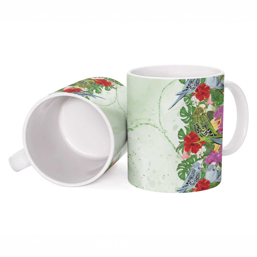 Aussie Budgies Blue And Green Tropical Birds Ceramic Mug - Aussie Hoodie
