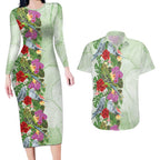 Aussie Budgies Blue And Green Tropical Birds Couples Matching Long Sleeve Bodycon Dress and Hawaiian Shirt - Aussie Hoodie