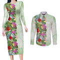 Aussie Budgies Blue And Green Tropical Birds Couples Matching Long Sleeve Bodycon Dress and Long Sleeve Button Shirt - Aussie Hoodie