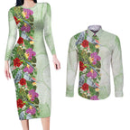 Aussie Budgies Blue And Green Tropical Birds Couples Matching Long Sleeve Bodycon Dress and Long Sleeve Button Shirt - Aussie Hoodie