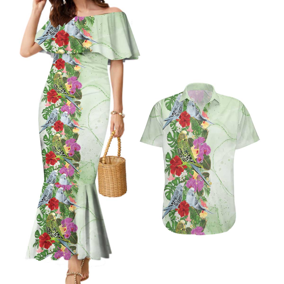 Aussie Budgies Blue And Green Tropical Birds Couples Matching Mermaid Dress and Hawaiian Shirt - Aussie Hoodie