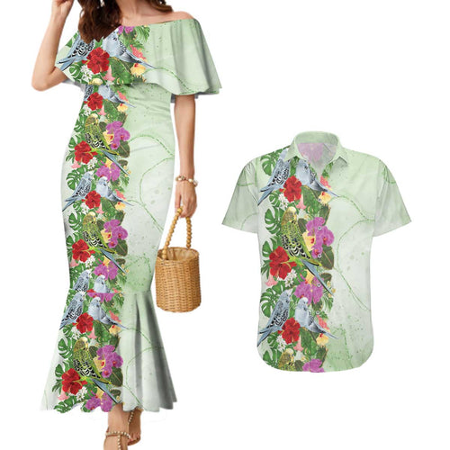 Aussie Budgies Blue And Green Tropical Birds Couples Matching Mermaid Dress and Hawaiian Shirt - Aussie Hoodie