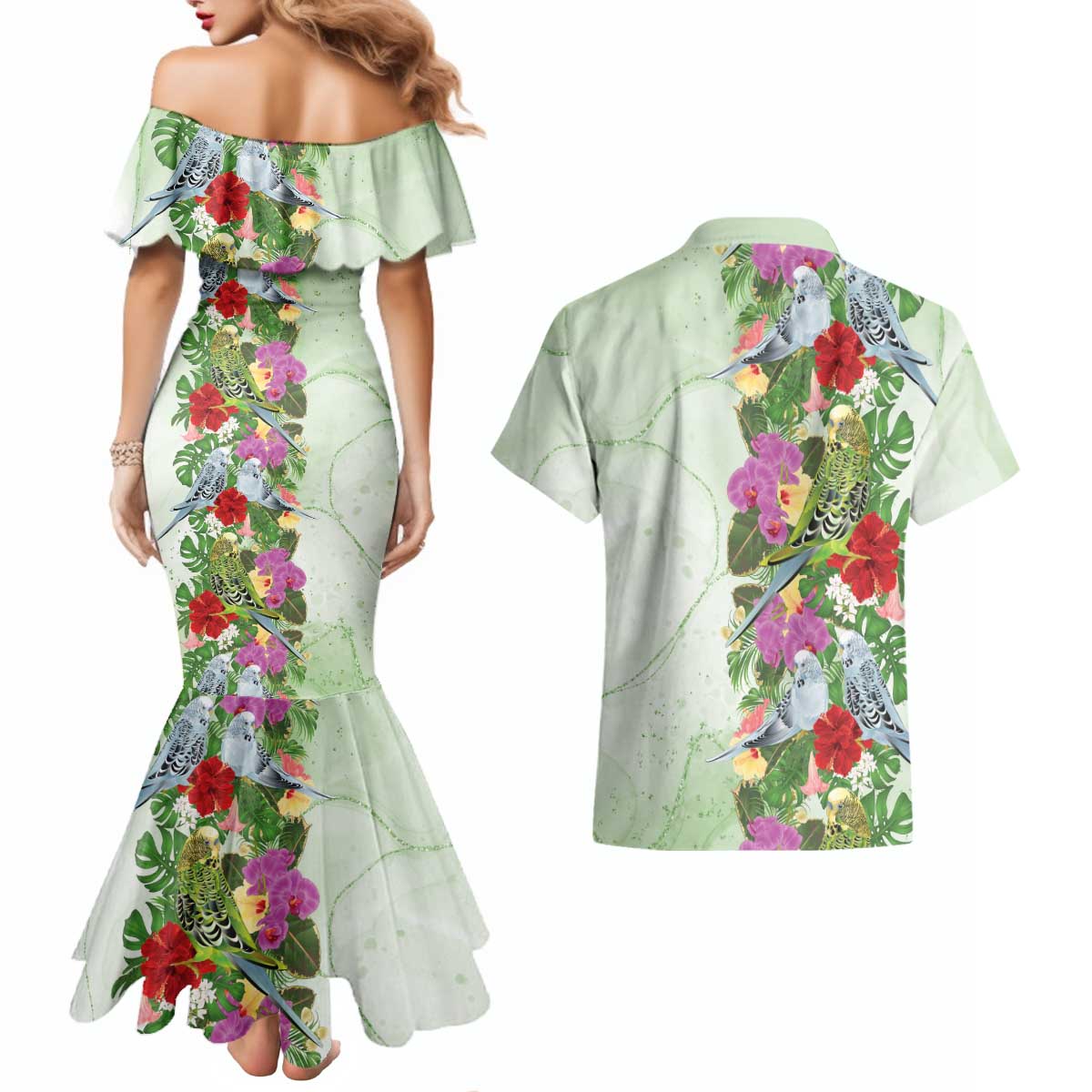 Aussie Budgies Blue And Green Tropical Birds Couples Matching Mermaid Dress and Hawaiian Shirt - Aussie Hoodie