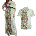 Aussie Budgies Blue And Green Tropical Birds Couples Matching Off Shoulder Maxi Dress and Hawaiian Shirt - Aussie Hoodie