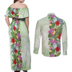 Aussie Budgies Blue And Green Tropical Birds Couples Matching Off Shoulder Maxi Dress and Long Sleeve Button Shirt - Aussie Hoodie