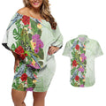 Aussie Budgies Blue And Green Tropical Birds Couples Matching Off Shoulder Short Dress and Hawaiian Shirt - Aussie Hoodie