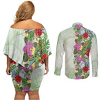 Aussie Budgies Blue And Green Tropical Birds Couples Matching Off Shoulder Short Dress and Long Sleeve Button Shirt - Aussie Hoodie