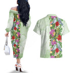 Aussie Budgies Blue And Green Tropical Birds Couples Matching Off The Shoulder Long Sleeve Dress and Hawaiian Shirt - Aussie Hoodie