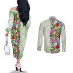 Aussie Budgies Blue And Green Tropical Birds Couples Matching Off The Shoulder Long Sleeve Dress and Long Sleeve Button Shirt - Aussie Hoodie