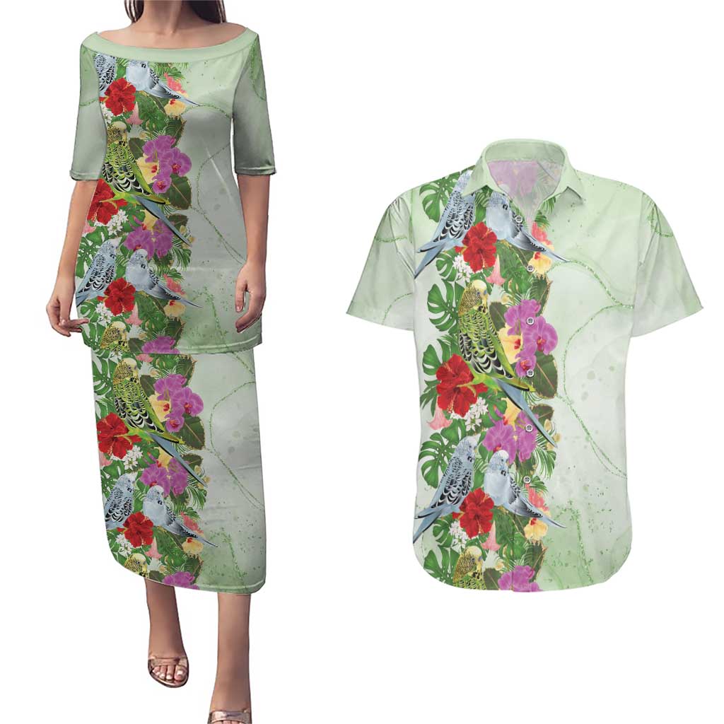 Aussie Budgies Blue And Green Tropical Birds Couples Matching Puletasi and Hawaiian Shirt - Aussie Hoodie