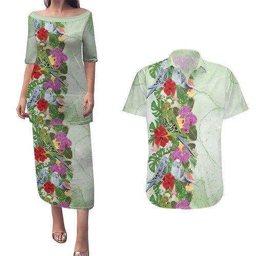 Aussie Budgies Blue And Green Tropical Birds Couples Matching Puletasi and Hawaiian Shirt - Aussie Hoodie