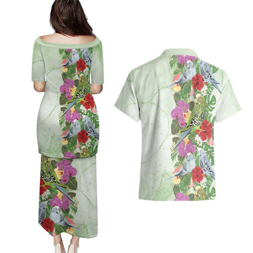 Aussie Budgies Blue And Green Tropical Birds Couples Matching Puletasi and Hawaiian Shirt - Aussie Hoodie