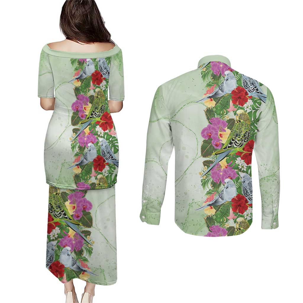 Aussie Budgies Blue And Green Tropical Birds Couples Matching Puletasi and Long Sleeve Button Shirt - Aussie Hoodie