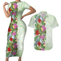 Aussie Budgies Blue And Green Tropical Birds Couples Matching Short Sleeve Bodycon Dress and Hawaiian Shirt - Aussie Hoodie