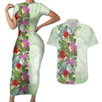 Aussie Budgies Blue And Green Tropical Birds Couples Matching Short Sleeve Bodycon Dress and Hawaiian Shirt - Aussie Hoodie