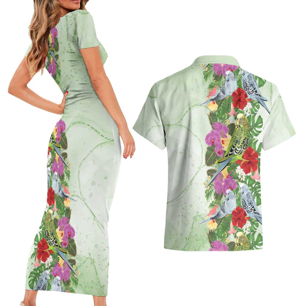 Aussie Budgies Blue And Green Tropical Birds Couples Matching Short Sleeve Bodycon Dress and Hawaiian Shirt - Aussie Hoodie