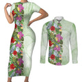 Aussie Budgies Blue And Green Tropical Birds Couples Matching Short Sleeve Bodycon Dress and Long Sleeve Button Shirt - Aussie Hoodie