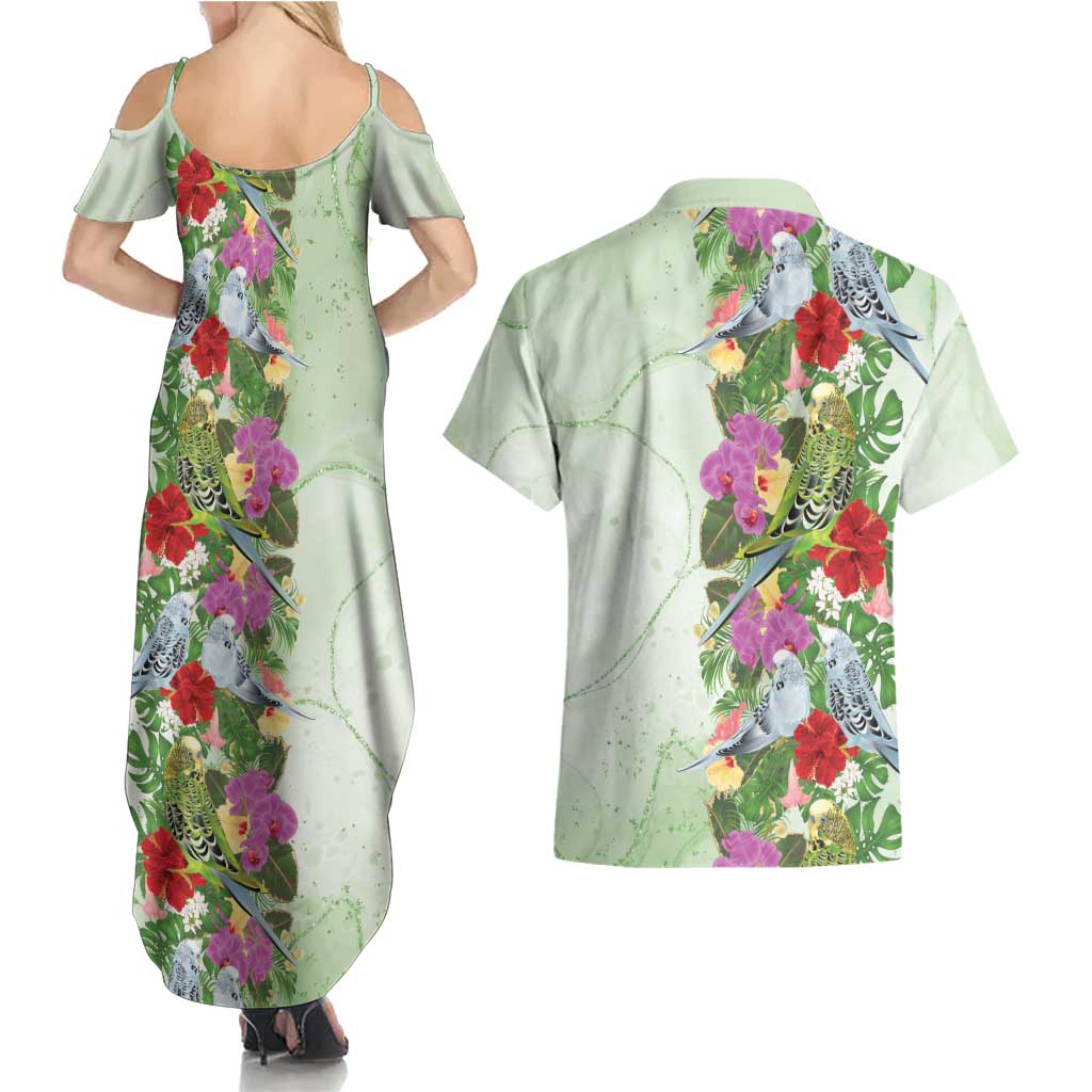 Aussie Budgies Blue And Green Tropical Birds Couples Matching Summer Maxi Dress and Hawaiian Shirt - Aussie Hoodie