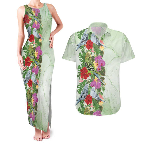 Aussie Budgies Blue And Green Tropical Birds Couples Matching Tank Maxi Dress and Hawaiian Shirt - Aussie Hoodie