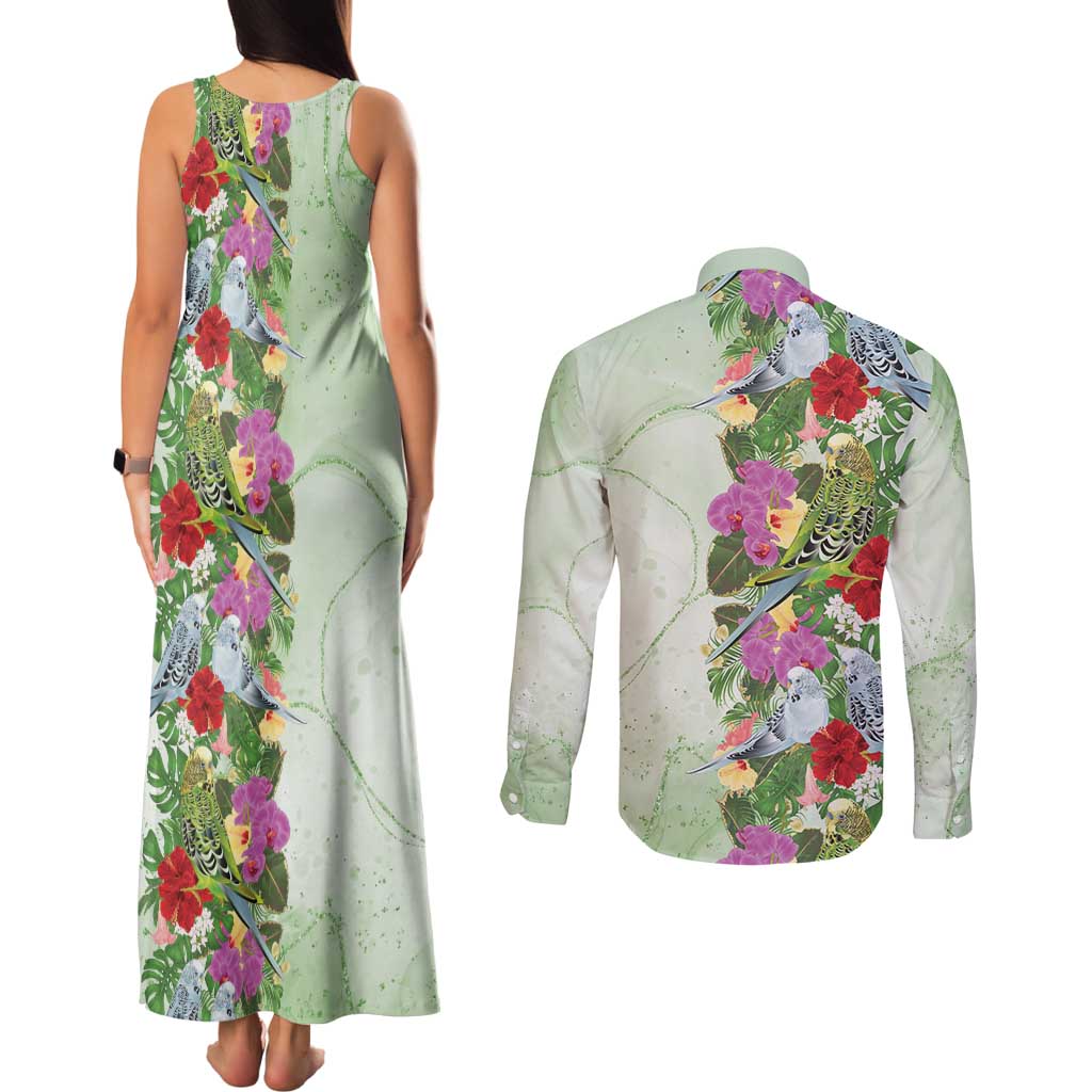 Aussie Budgies Blue And Green Tropical Birds Couples Matching Tank Maxi Dress and Long Sleeve Button Shirt - Aussie Hoodie
