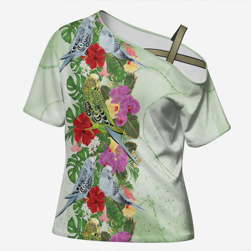 Aussie Budgies Blue And Green Tropical Birds Cross Shoulder Shirt - Aussie Hoodie