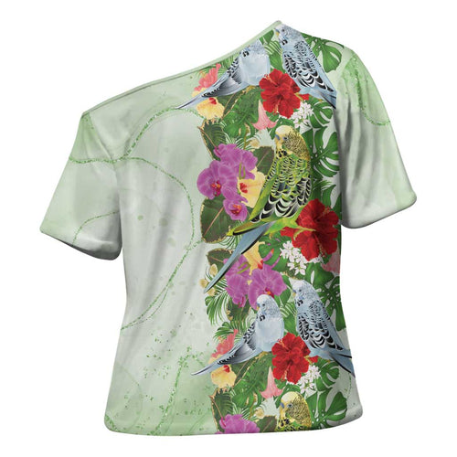 Aussie Budgies Blue And Green Tropical Birds Cross Shoulder Shirt - Aussie Hoodie