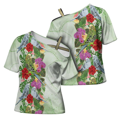 Aussie Budgies Blue And Green Tropical Birds Cross Shoulder Shirt - Aussie Hoodie