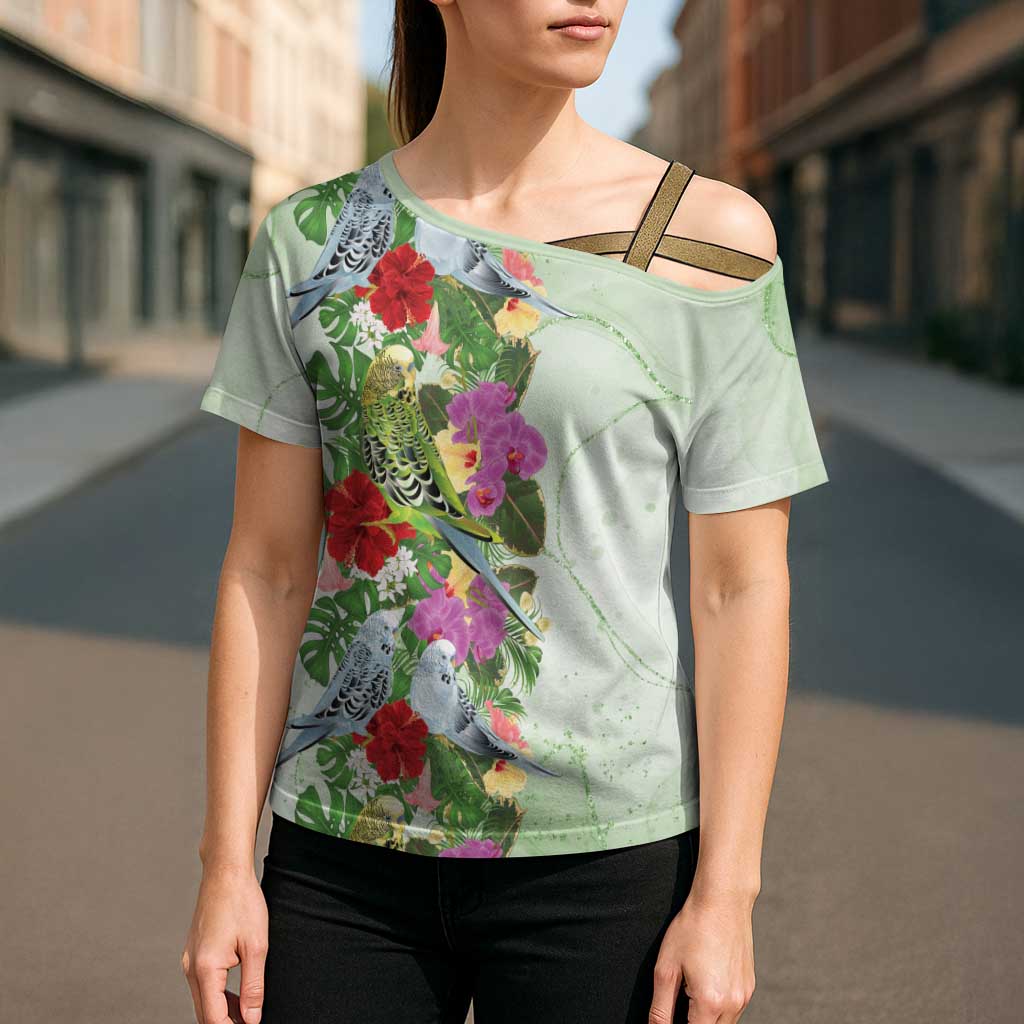Aussie Budgies Blue And Green Tropical Birds Cross Shoulder Shirt - Aussie Hoodie