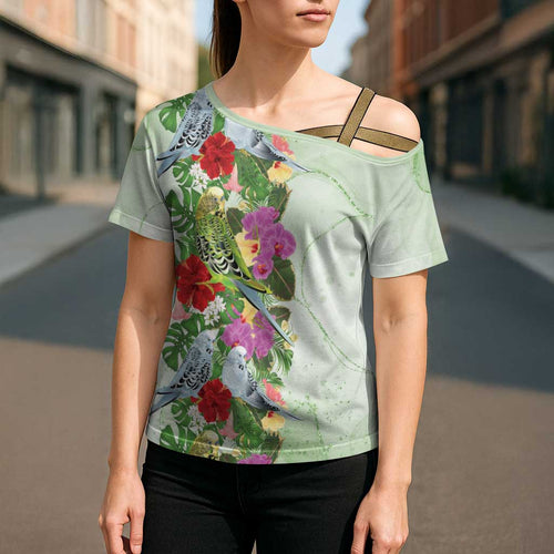 Aussie Budgies Blue And Green Tropical Birds Cross Shoulder Shirt - Aussie Hoodie