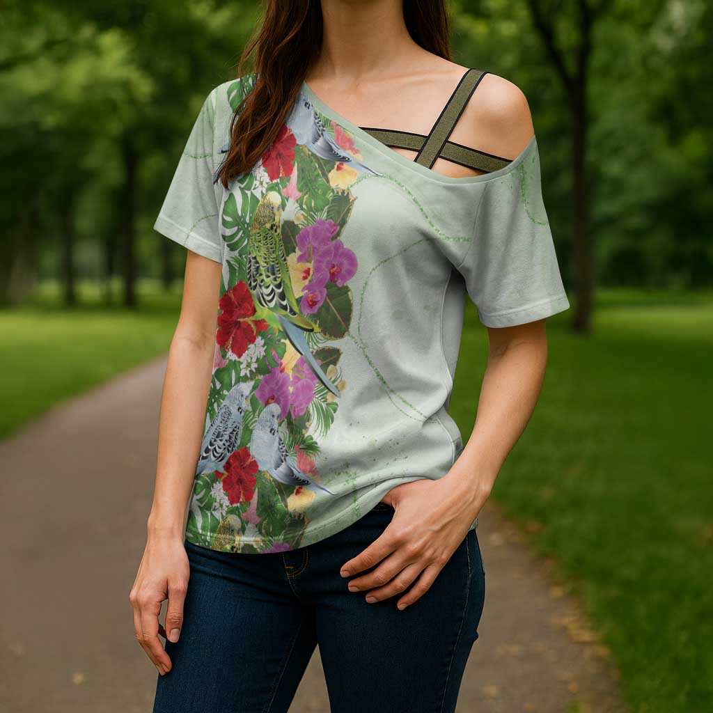 Aussie Budgies Blue And Green Tropical Birds Cross Shoulder Shirt - Aussie Hoodie