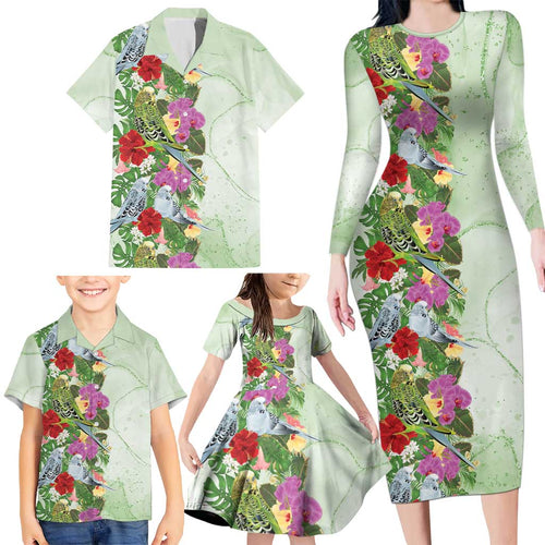 Aussie Budgies Blue And Green Tropical Birds Family Matching Long Sleeve Bodycon Dress and Hawaiian Shirt - Aussie Hoodie