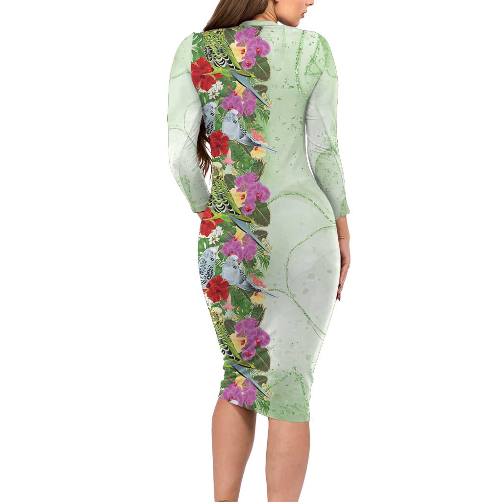 Aussie Budgies Blue And Green Tropical Birds Family Matching Long Sleeve Bodycon Dress and Hawaiian Shirt - Aussie Hoodie