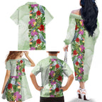 Aussie Budgies Blue And Green Tropical Birds Family Matching Off The Shoulder Long Sleeve Dress and Hawaiian Shirt - Aussie Hoodie