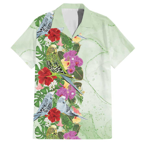Aussie Budgies Blue And Green Tropical Birds Family Matching Off The Shoulder Long Sleeve Dress and Hawaiian Shirt - Aussie Hoodie