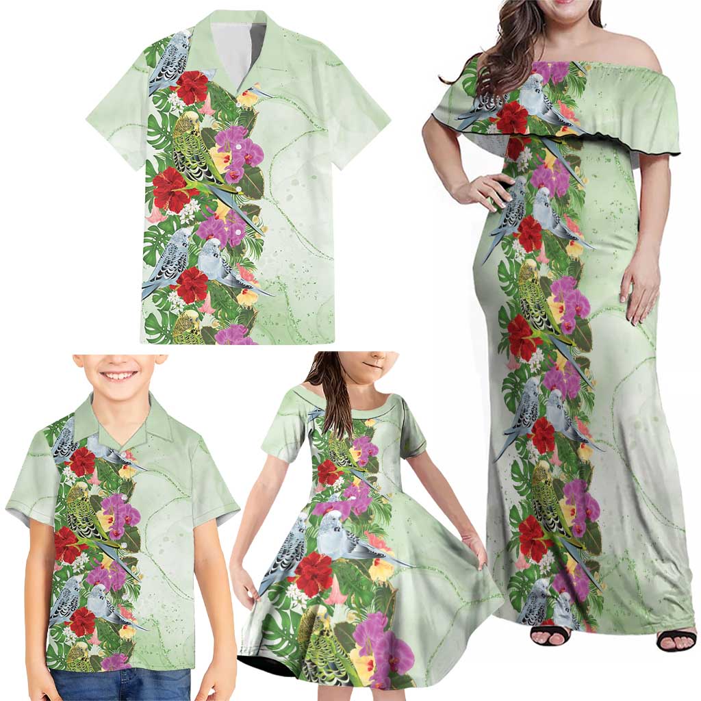 Aussie Budgies Blue And Green Tropical Birds Family Matching Off Shoulder Maxi Dress and Hawaiian Shirt - Aussie Hoodie