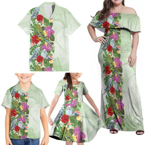 Aussie Budgies Blue And Green Tropical Birds Family Matching Off Shoulder Maxi Dress and Hawaiian Shirt - Aussie Hoodie