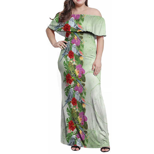 Aussie Budgies Blue And Green Tropical Birds Family Matching Off Shoulder Maxi Dress and Hawaiian Shirt - Aussie Hoodie