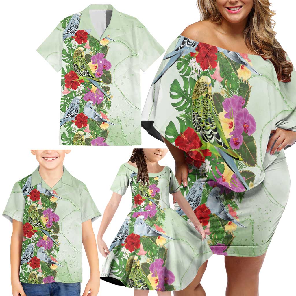 Aussie Budgies Blue And Green Tropical Birds Family Matching Off Shoulder Short Dress and Hawaiian Shirt - Aussie Hoodie