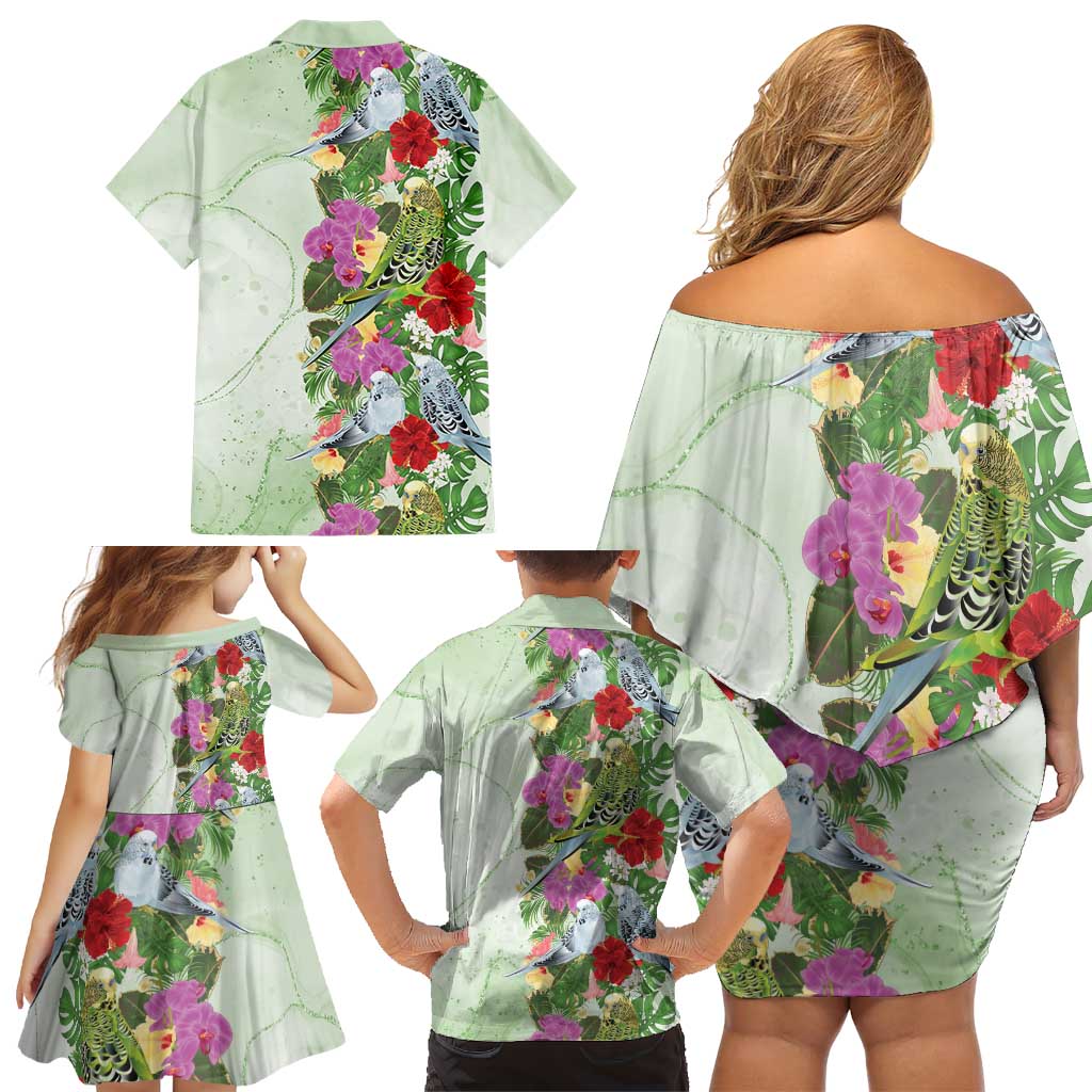 Aussie Budgies Blue And Green Tropical Birds Family Matching Off Shoulder Short Dress and Hawaiian Shirt - Aussie Hoodie