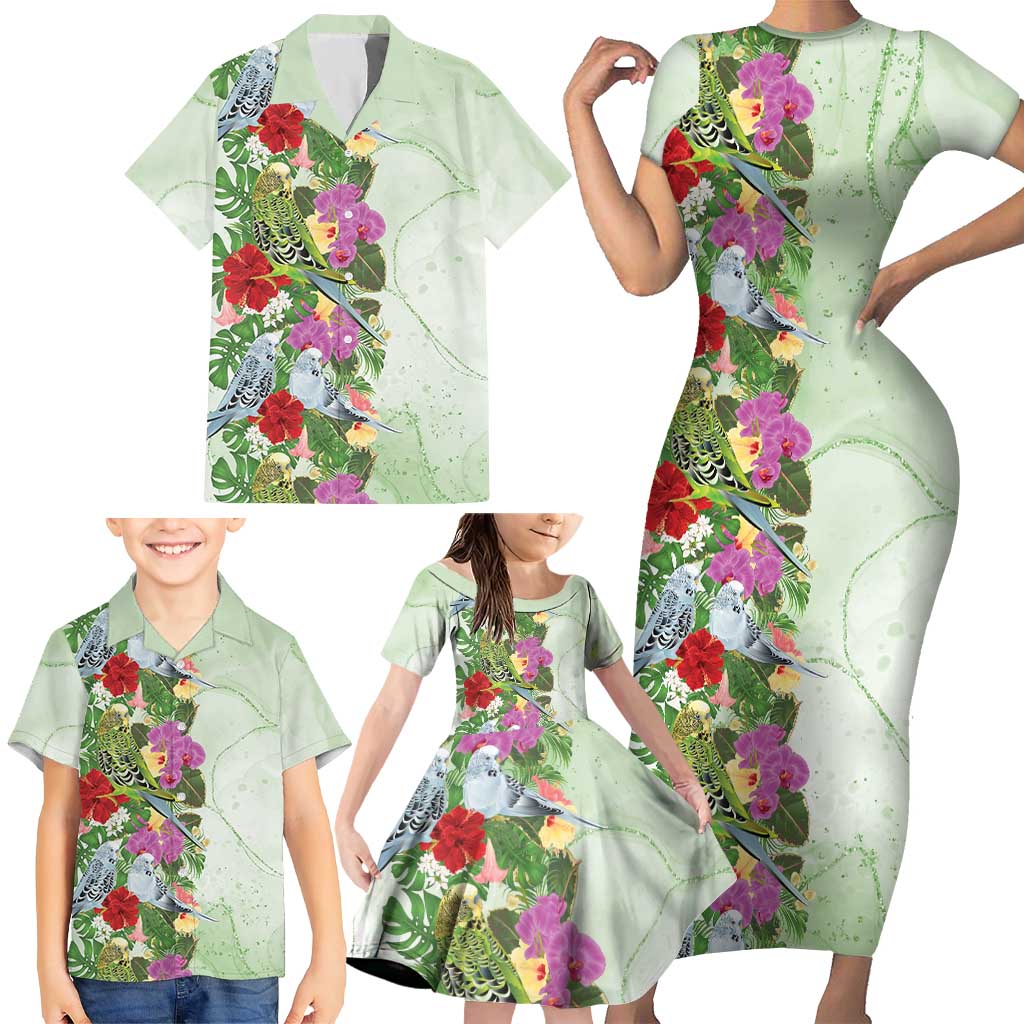 Aussie Budgies Blue And Green Tropical Birds Family Matching Short Sleeve Bodycon Dress and Hawaiian Shirt - Aussie Hoodie
