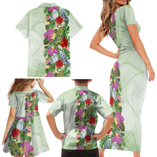 Aussie Budgies Blue And Green Tropical Birds Family Matching Short Sleeve Bodycon Dress and Hawaiian Shirt - Aussie Hoodie