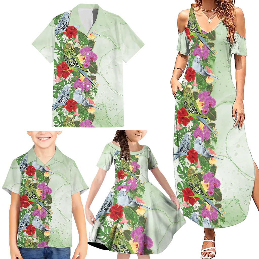 Aussie Budgies Blue And Green Tropical Birds Family Matching Summer Maxi Dress and Hawaiian Shirt - Aussie Hoodie