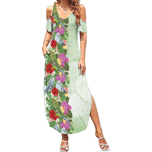 Aussie Budgies Blue And Green Tropical Birds Family Matching Summer Maxi Dress and Hawaiian Shirt - Aussie Hoodie