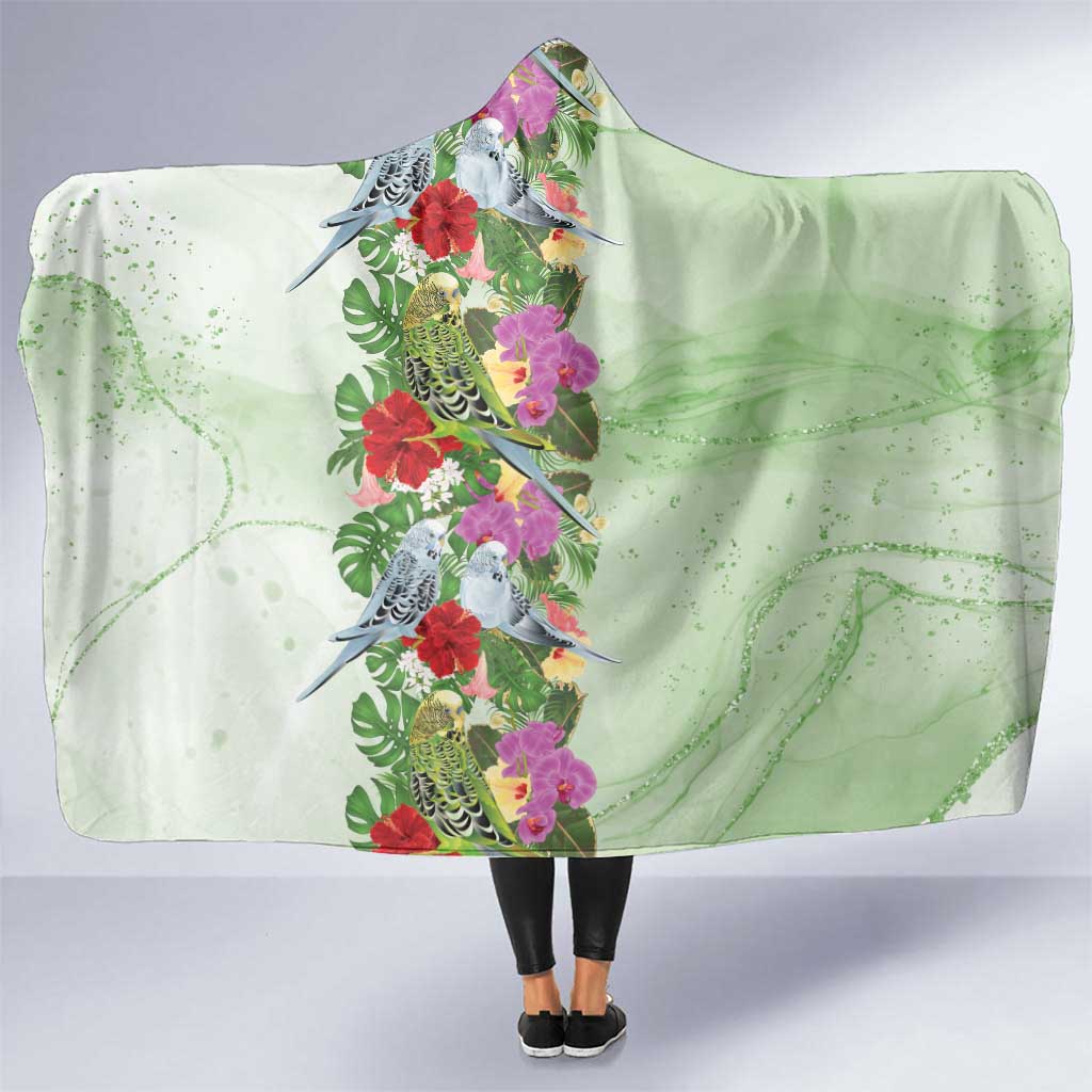 Aussie Budgies Blue And Green Tropical Birds Hooded Blanket - Aussie Hoodie