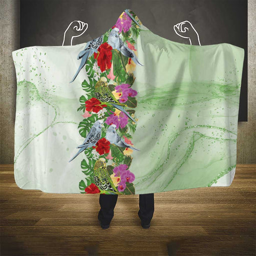 Aussie Budgies Blue And Green Tropical Birds Hooded Blanket - Aussie Hoodie