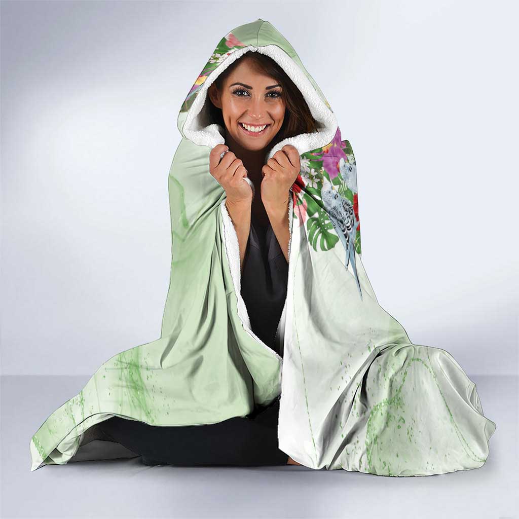 Aussie Budgies Blue And Green Tropical Birds Hooded Blanket - Aussie Hoodie