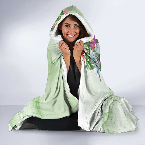 Aussie Budgies Blue And Green Tropical Birds Hooded Blanket - Aussie Hoodie